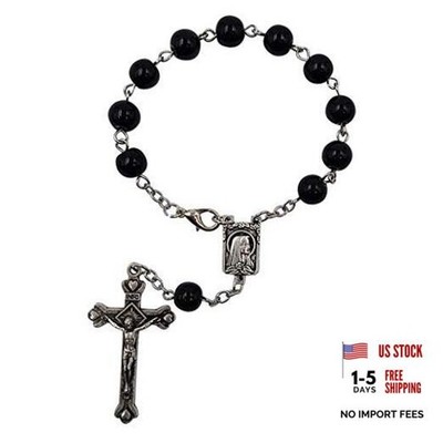 Treasure4U-Store One Decade Auto Rosary for Rearview Mirror Black Pearl Glass