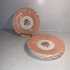 4 Milk Glass Crinoline Pink 6 3/8" Bread Dessert Snack Plate Pink Border w/ Rose