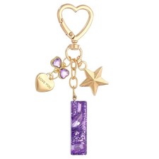 Cute Initial Letter Keychain, Letter I Keychains for Women Girls Bling Purple