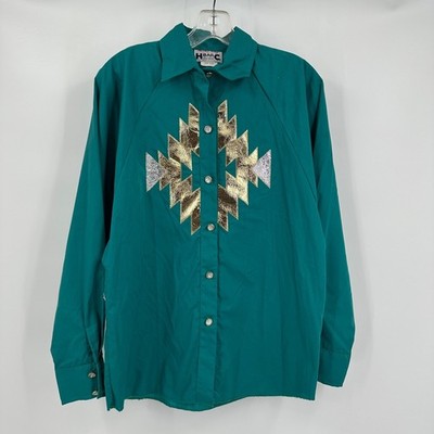 H Bar C Womens Vintage Western Southwestern Top Sz 10 Metallic Kitsch Rockabilly