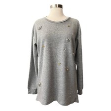 ZARA TRF Sweatshirt Women's Size S Gray Embellished Long Sleeve Athleisure Comfy