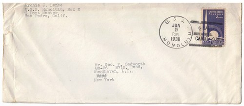 USS HONOLULU CL-48, JUNE 3, 1939, PANAMA / CANAL ZONE, WRINKES, SCARCE DATE