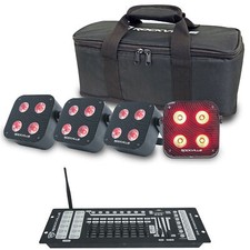 Rockville 4 PACK MINI RF4 V2 BLACK DJ Wash Up Lights App Wireless DMX Controller