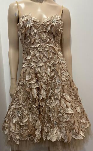 Vestido de Noche de Cóctel JOVANI Champagne Floral Puntada y Malla Sin Mangas - EE. UU. 4 - Imagen 3 de 10
