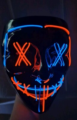 Costume Halloween Face Mask LED Light Up 3 Modes Cosplay Clubbing Party Purge