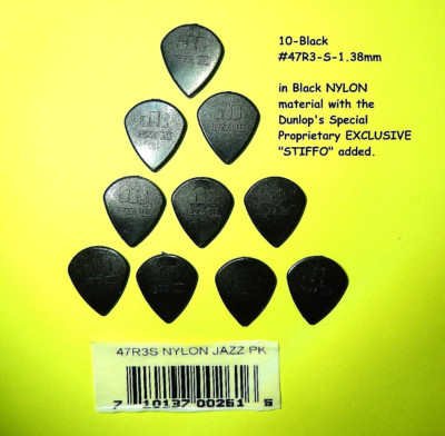 Dunlop JAZZ III Guitar Bass Picks 1.38 mm,  BLACK STIFFO 10-picks in this pack
