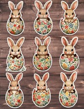 Bunny in Painted Egg Die Cut Vinyl Stickers Set Scrapbooking Laptop Waterbottle