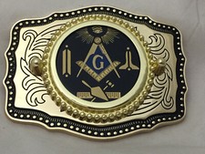 Masonic Symbols Belt Buckle Western Style Black and Gold W167