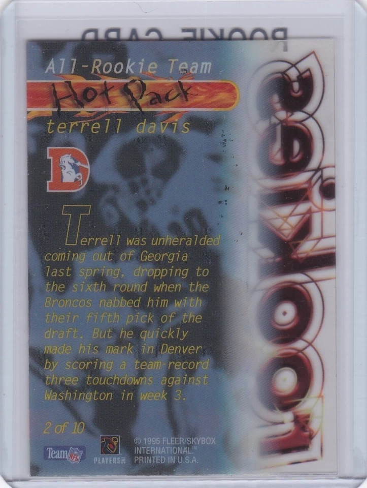 TERRELL DAVIS ROOKIE CARD 1995 Fleer Ultra Extra RARE HOT PACK $$ RC Broncos HOF - Image 2 of 2