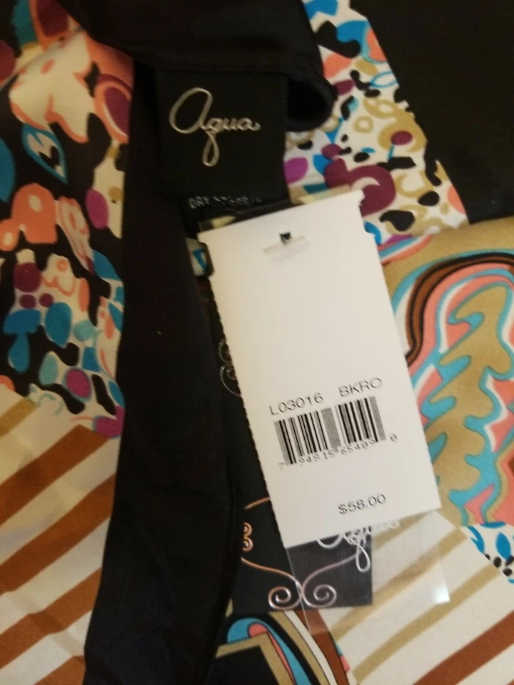 Aqua Silk Scarf Patchwork Design Polka Dot Striped Floral Vibrant Colors Fun - Image 3 of 3