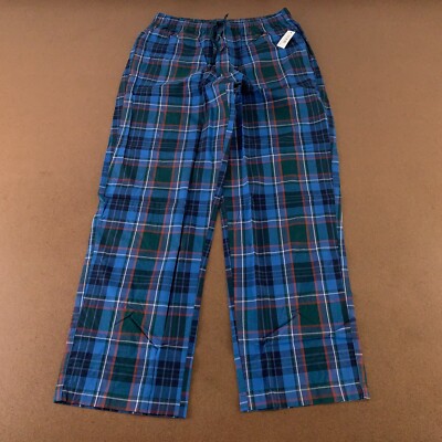 Amazon Essentials Men's Size Medium Blue Plaid Flannel Pocketed Lounge Pants NWT
