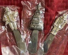 Christmas Party Cheese Dip Jelly Butter Spreader Knife Set Of 3 Stainless Steel