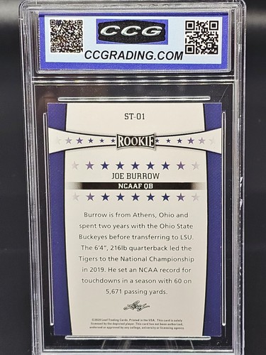 2020 Leaf Draft Joe Burrow #ST-01 STAR ROOKIE CCG 10 💎 GEM MINT!!! - Bild 2 von 2
