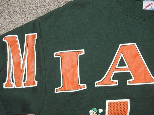 Felpa girocollo vintage anni 90 Miami Hurricanes Decotex grande Spellout taglia XL - Foto 2 di 8