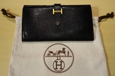 Superbe portefeuille HERMES Béarn en Lézard noir - Bon état !