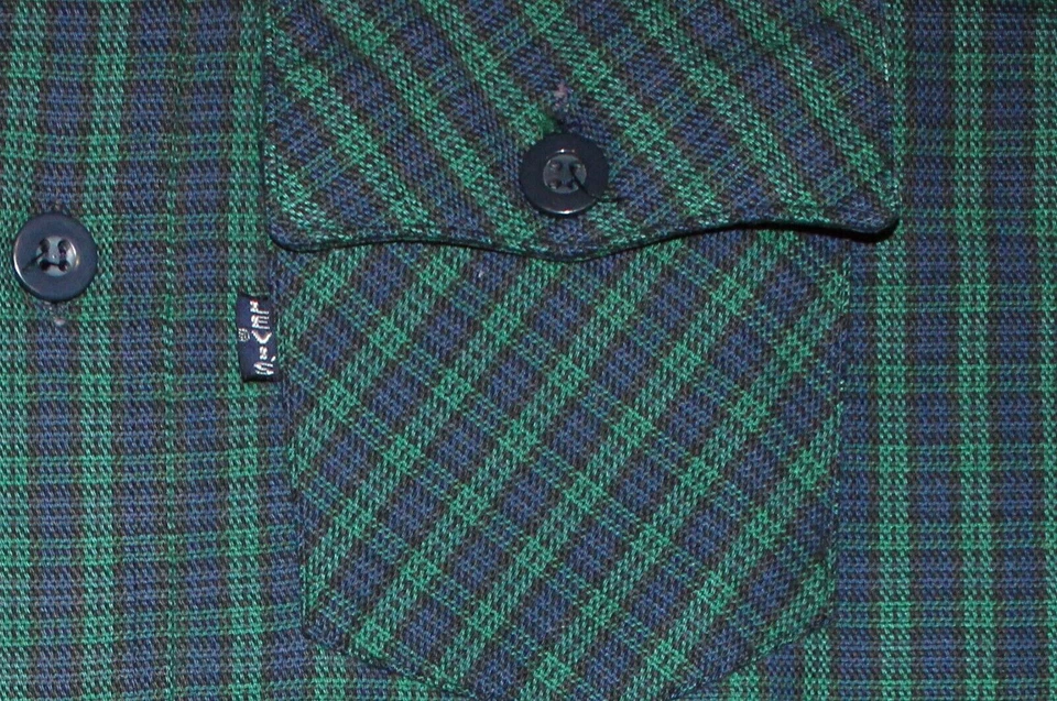 Camisa vintage LEVI'S MUJER AÑOS 70 BOTÓN GRANDE DELANTERO L/S sarga verde a cuadros talla XS Foto 3 de 4