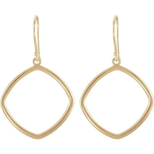 Hoop Dangle Earrings Square 14K White or Yellow Gold Quality Video - Picture 2 of 4