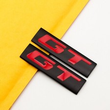 2pcs Matte Black Red Metal Gt Logo Fender Trunk Letter Emblem 3d Badge Sticker