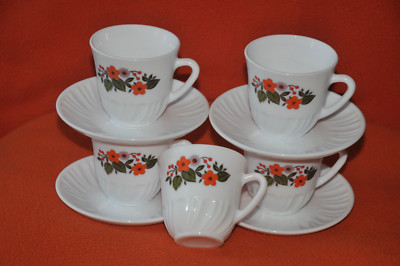 Lot De 4 Tasses à Café Arcopal Vintage - Vert - Verre épais Avec Soucoupes - Rétro Années 70