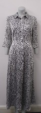 Ex-Sosandar White Mix Animal Printed 3/4 Sleeved Collared Dress-UK10