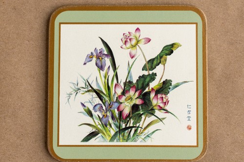 Set of 6 Vintage Pimpernel Coasters with Oriental Floral Design Made in England - Picture 2 of 10