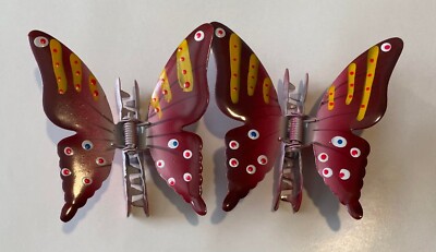 Vintage 1980s Set of 2 Metal Butterfly Hair Clasp Barrettes  display picture 2