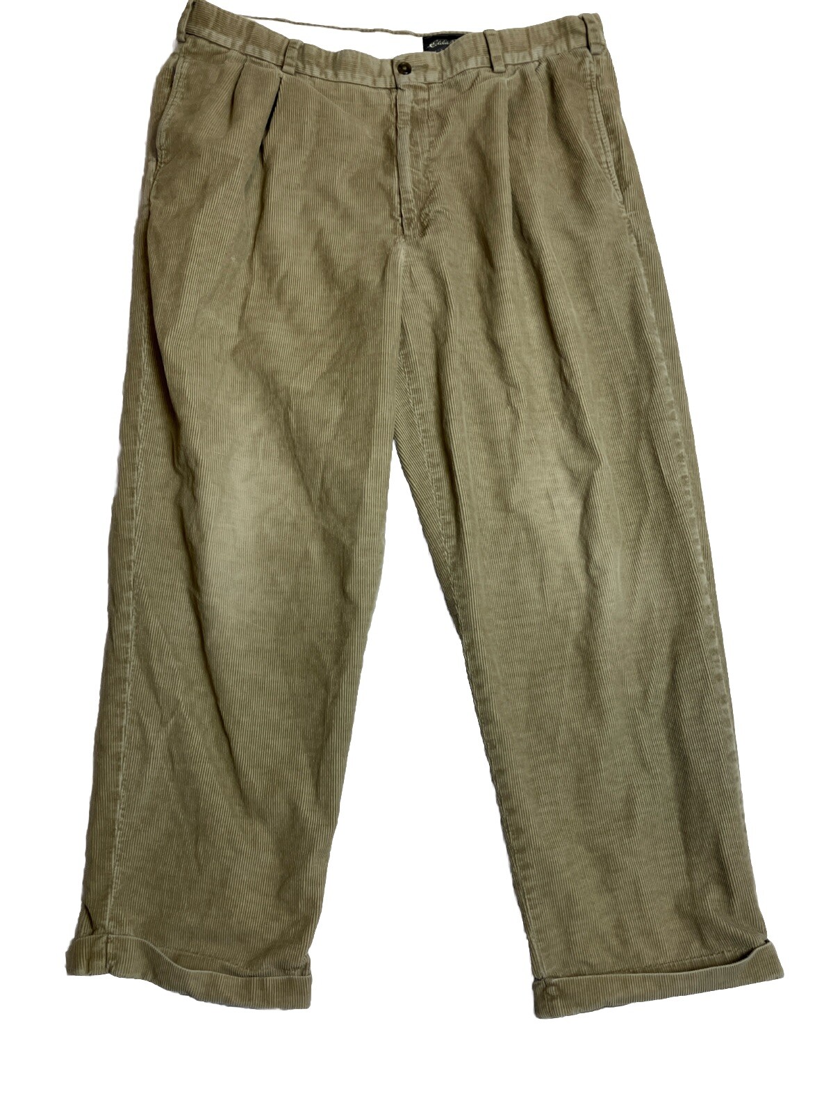 Eddie Bauer Mens Straight Leg Corduroy Pants 38x30 Tan Rolled Cuff