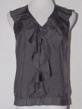 Banana Republic Womens PXS Tank Top Gray Cascade Ruffle Silk Career Shirt