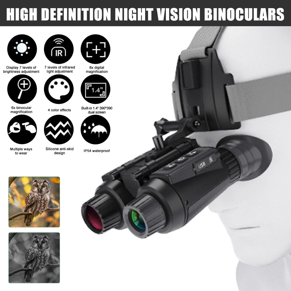Binoculars 3D Infrared Night Vision Goggles 8X Digital Zoom Head Mounted Hunting - Image 2 of 4