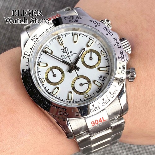 BLIGER 39mm Chronograph Two Tone Gold Sapphire Glass Quartz Watch Men VK63 Japan - Picture 17 of 35