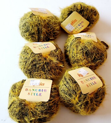 Lot 6 Katia Danubio 76% Wool Soft Fluffy Furry Gold Yellow Black Yarn Color 56