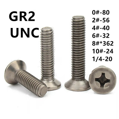 Titanium GR2 Phillips Countersunk Flat Head Screws 0# 2# 4# 6# 8# 10# 1/4