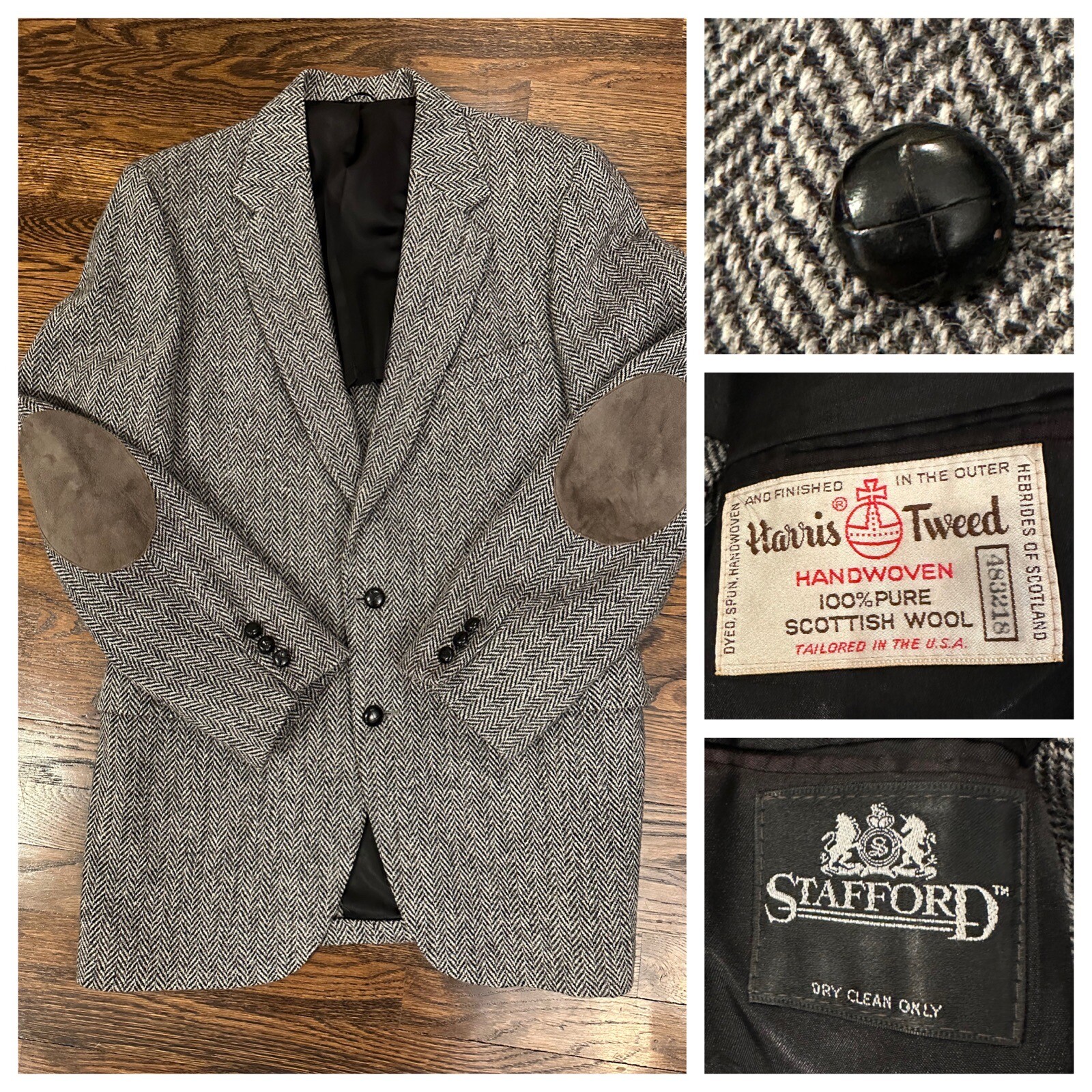 Stafford Harris Tweed Vintage Blazer Men 42R Two Button Sport Coat Elbow Patches eBay