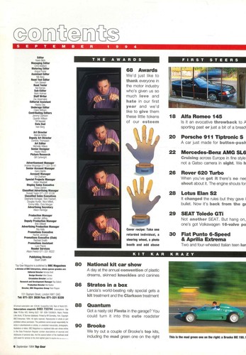 UK BBC Top Gear Magazine: Issue #12, Awards, Mercedes AMG, Alfa Romeo, Sept 1994 - Picture 2 of 3