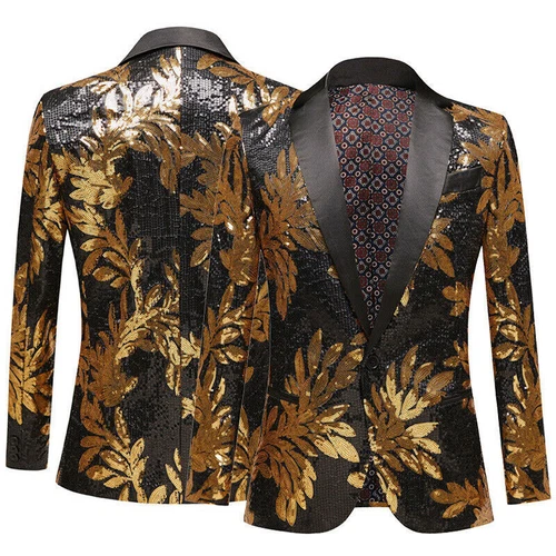 Men Sequin Suit Blazer Coat Dress Wedding Stage Showman Costume Jacket Slim Fit - Picture 3 of 9