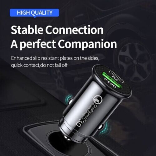 Fast Car Charger 2 Port TYPE C + USB Universal Adapter For iPhone & Android - Afbeelding 1 van 9