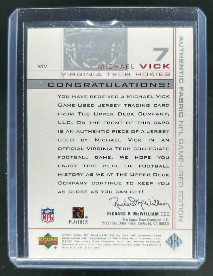 2001 SP Game Used Edition Michael Vick Authentic Fabric Rookie RC #MV Hokies - Image 2 of 2
