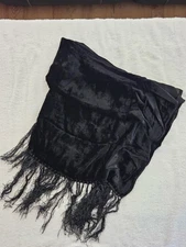 Women's Black Textured Velvet Scarf, Tangled Fringe Accent 16" x 55" 