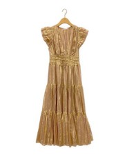 ULLA JOHNSON                    French sleeve dress / Striped dress Pink x Gold