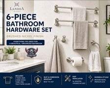 Landia Home 6-Piece Bath Hardware Collection Set Brushed Nickel, 2 Towel Bars