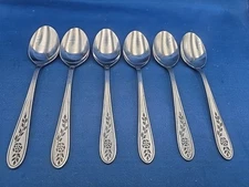 Lot of 6 Rogers Stanley Roberts FLORAL MIST Stainless Teaspoons 6 1/8"