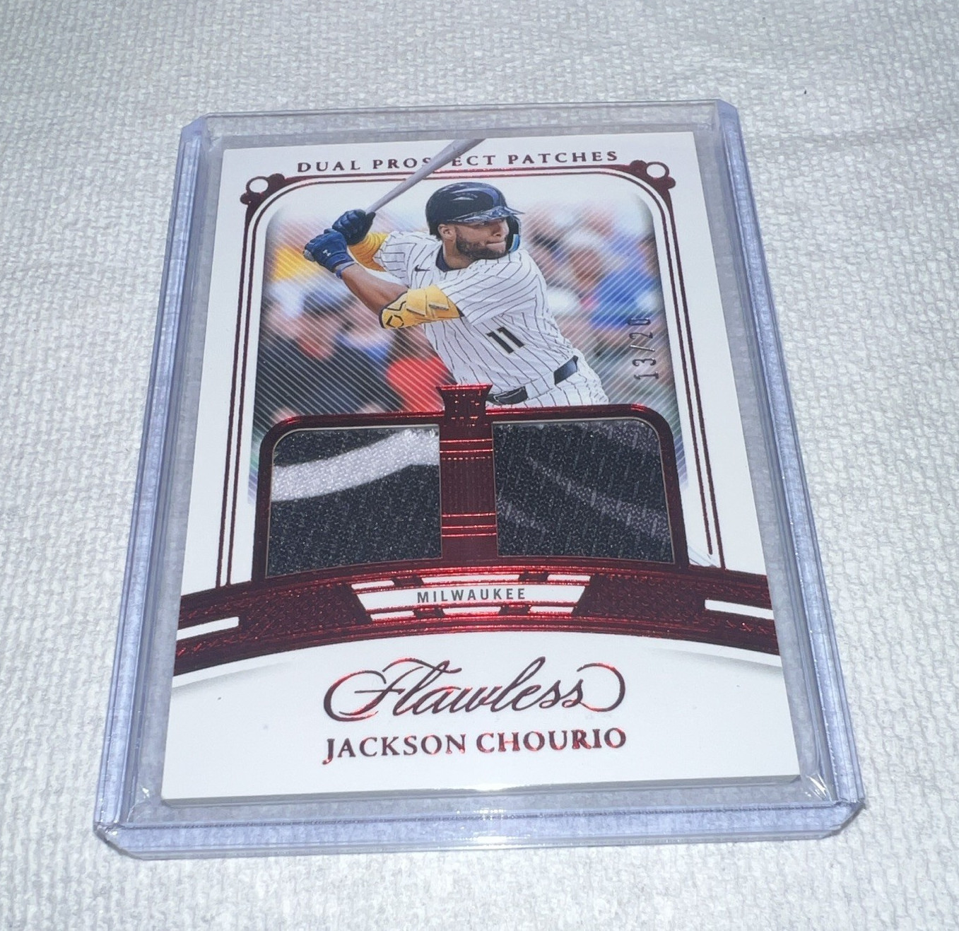 Panini 2024 Flawless Jackson Chourio Dual Prospect Patches Brewers 13/20