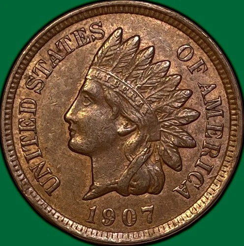 1907 Indian Head Cent Almost Uncirculated AU Coin #36097