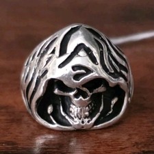 925 Sterling Silver Engraved Skull Signet Rin...