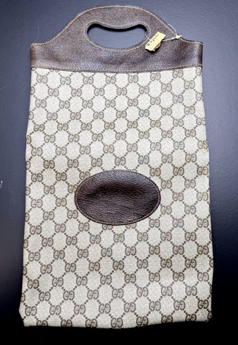 Vintage Gucci Bag Clutch Tote GG Monogram PVC Canvas & Leather w Orig Paper Tag