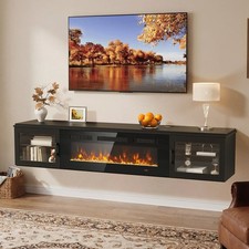 70" Floating TV Stand with 36" Electric Fireplace Moder Wall Mounted Storage