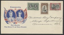 1939 #246-248 Royal Visit FDC Hudsons Bay Stamp Dept Cachet Royal Train Flag