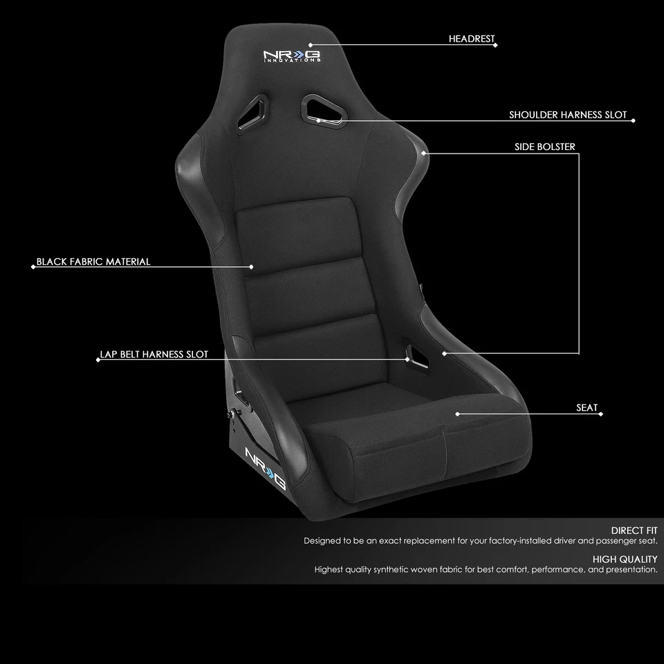 1X NRG INNOVATIONS FRP-301 FIBERGLASS FIXED BACK BUCKET RACING SEAT LARGE SIZE - Image 2 of 4
