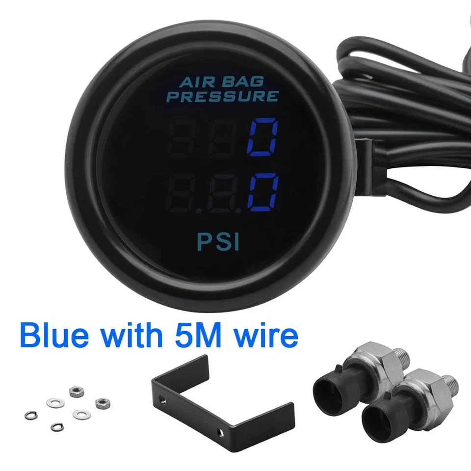 Manómetro de presión de aire para suspensión neumática de coche con doble pantalla azul 52 mm 0-220 PSI Foto 2 de 4