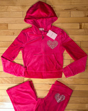 NEW NWT JUICY COUTURE Velour Bling Heart Logo Tracksuit Set Vixen Pink Size S